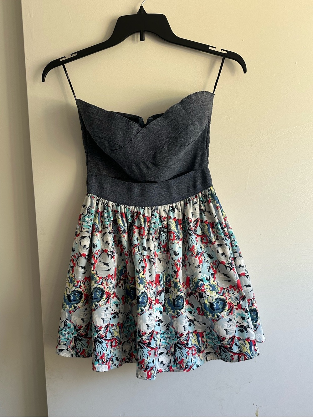 Love Culture Strapless Navy Bodice Floral Skater Dress
